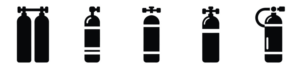 Set of scuba diving tank vector icon in silhouette design. summer design concepts.