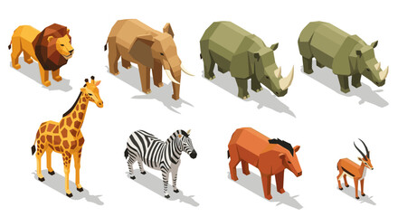 Isometric Safari Animals Collection Set 3D Style