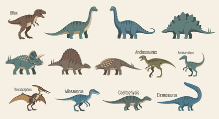 Cute Cartoon Dinosaur Collection Set with Prehistoric Creatures