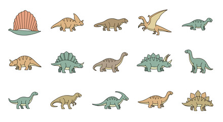 Cute Cartoon Dinosaur Collection Set with Prehistoric Creatures