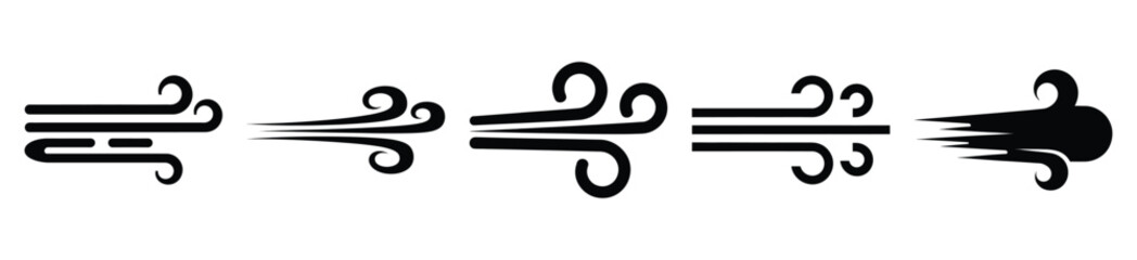 Set of summer wind vector icon in silhouette design. summer design concepts.