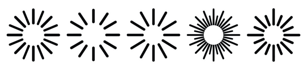 Obraz premium Set of sun rays vector icon in silhouette design. summer design concepts.