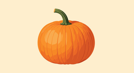 Flat illustration of a ripe orange pumpkin isolated on a light background. Autumn harvest vegetable symbolizing fall season, Halloween and Thanksgiving. Perfect for seasonal design, food concepts