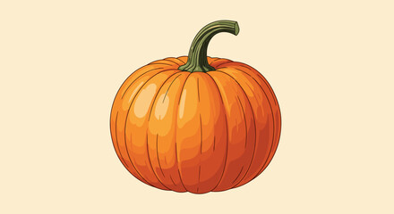 Flat illustration of a ripe orange pumpkin isolated on a light background. Autumn harvest vegetable symbolizing fall season, Halloween and Thanksgiving. Perfect for seasonal design, food concepts