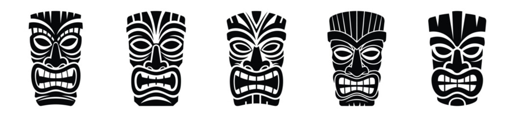 Set of tiki mask vector icon in silhouette design. summer design concepts. © Pallobroy