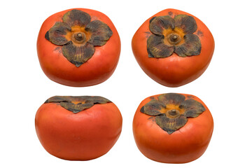 Persimmons captured from multiple angles, isolated on transparent background.