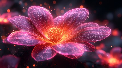Glowing Pink Flower in Dark Night