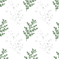 Sparse twig seamless pattern, airy foliage background. Airy leaf pattern, botanical minimal tile. Light twig repeat, nature background illustration