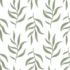 Large leaf seamless pattern, flowing foliage. Leaf flow repeat, botanical background. Flowing leaf tile, nature pattern illustration