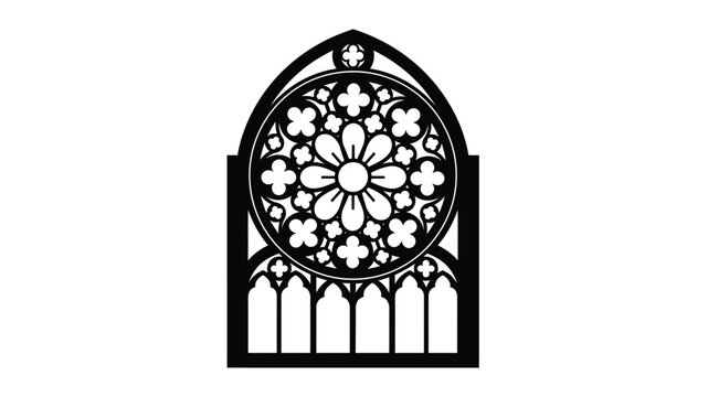 Detailed gothic window design with a rose window and pointed arch