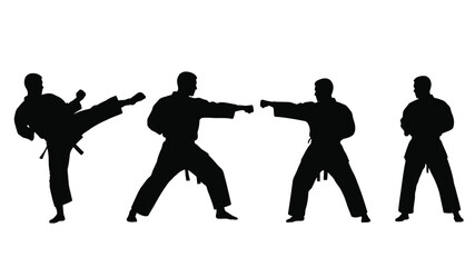 Silhouette series depicting martial arts moves and a dynamic action sequence