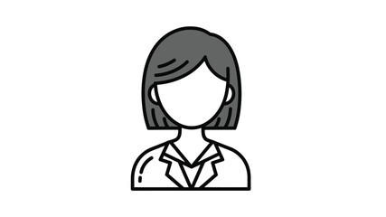 Simple line art illustration of a female figure with short dark hair