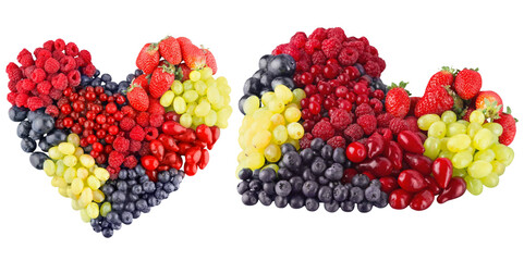 heart shape made with fruits berries staw berries grapes blackberries © Stock 