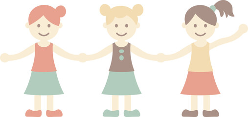 Fototapeta premium Illustration of Three Young Girls Holding Hands