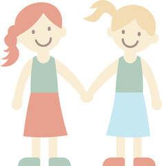 Illustration of Two Young Girls Holding Hands