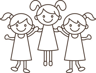 Illustration of Three Young Girls Holding Hands