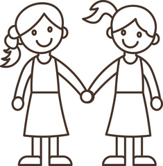 Illustration of Two Young Girls Holding Hands