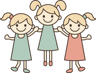 Illustration of Three Young Girls Holding Hands
