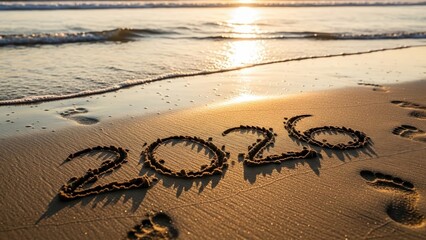 happy new year, new year's eve, silvester, new year, sparklers celebration greeting card, new year card - Year 2026 in sparkler font and firework fireworks pyrotechnic, on blue night sky background