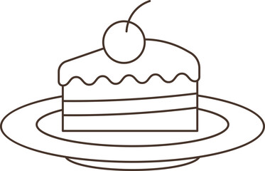 Slice of Cake with Cherry Illustration vector outline