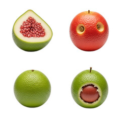 Four different fruits arranged on a transparent background