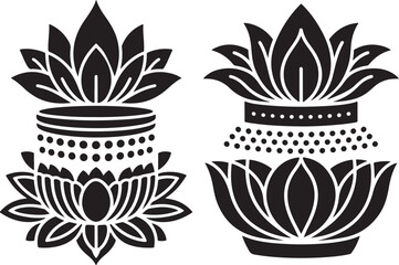 Stylized lotus flower and kalash pot traditional graphic design