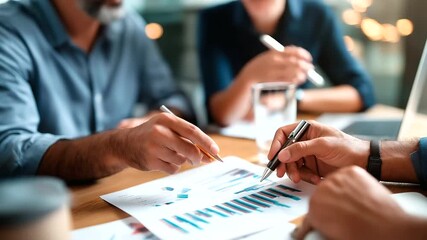 Faceless business creative coworkers team meeting discussing showing results chart and graph work collaborative analysis team presentation data review session workplace - Powered by Adobe