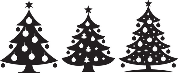 Decorated christmas tree silhouettes, holiday design element