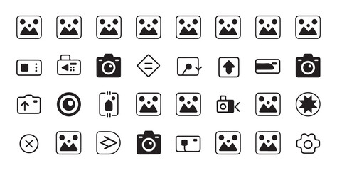 Camera and photo album icons set isolated on white background digital photography symbol