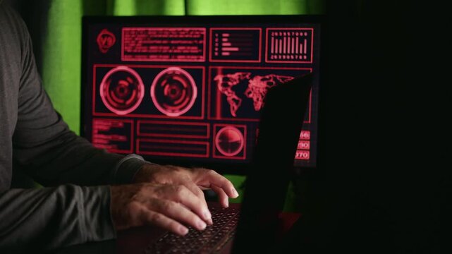 Urgent cybersecurity measures underway now, Male operator executing rapid security protocols swiftly, Individual rapidly responding to cyber threat with critical mitigation procedures active concept