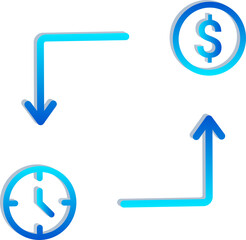 3D Time Is Money Icon with Arrows, Clock, and Dollar