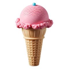 Pink ice cream cone with blue sprinkle isolated on transparent background