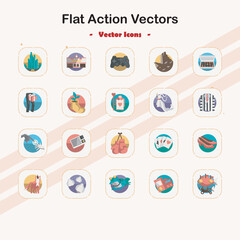 Flat Action Vectors Icon Set
