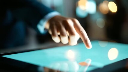 Faceless businessman using digital tactile screen with charts display touch interface technology data visualization interaction digital dashboard financial analytics - Powered by Adobe