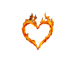 Flaming Heart Outline on Transparent Background
