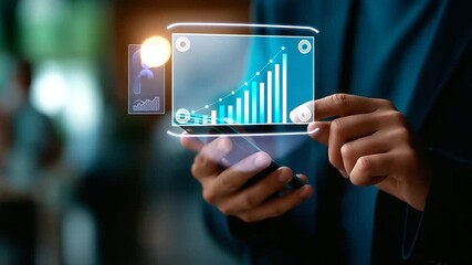 Faceless businessman using mobile smartphone with icon network connection data and growth graph customer digital marketing analytics banking payment online analysis planning bus - Powered by Adobe