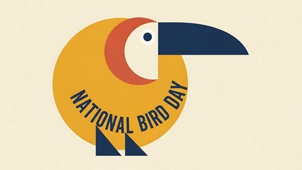 National bird day colorful abstract geometric toucan illustration in mustard yellow background