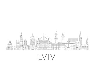 Lviv Ukraine cityscape illustration skyline drawing