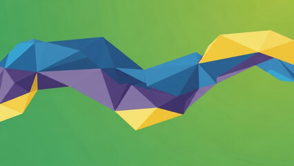 Abstract low poly wave design in vibrant blue purple and yellow against a bright green background