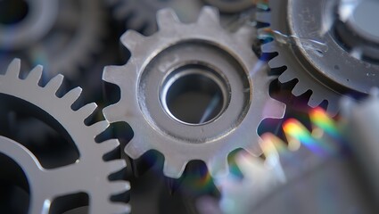 Interlocking metal gears, mechanism, system, teamwork, concept.