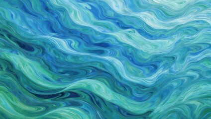 Obraz premium Abstract Ocean Waves Painting in Blues and Greens.