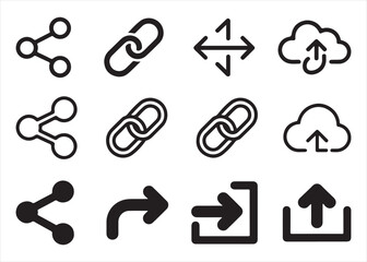 Share link and cloud computing icons set on white background for web and app design