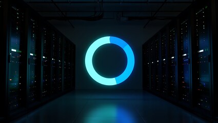 Advanced data center with glowing blue progress ring interface