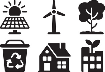 Eco-friendly sustainability icons, renewable energy and nature