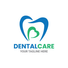 Heart-Shaped Dental Care Logo with Tooth Symbol for Oral Health and Protection