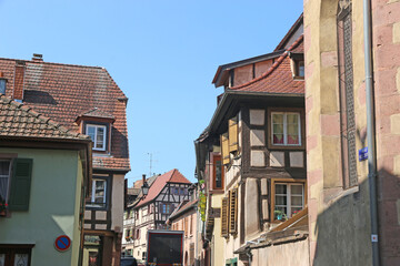 Street in Ribeauville, Alsace, France	