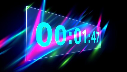 Vibrant neon time display glowing in abstract futuristic background