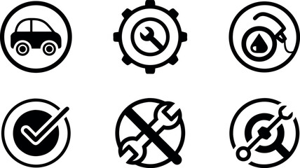 Automotive service icons displaying car repair maintenance and related automotive symbols
