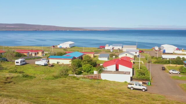 Panoramic view of small town of Bakkafjor&eth;ur, Atlantic coast, north east Iceland