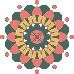 Symmetrical vibrant floral mandala abstract geometric pattern.
